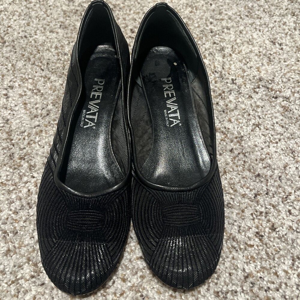 Prevata Black Mesh Embroidered Women's Flats Slip-On US Size 6